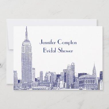 NYC Skyline 01 Etched Wht Bridal Shower Blue Invitations