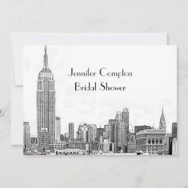 NYC Skyline 01 Etched Wht Bridal Shower Invitations
