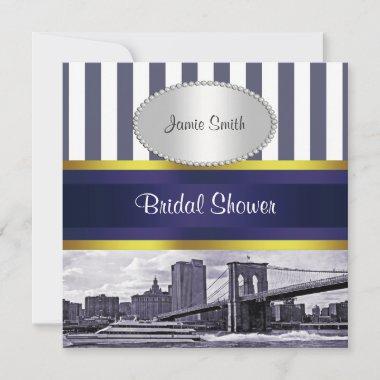 NYC Skyline Brooklyn Bridge Blue Wht Bridal Shower Invitations