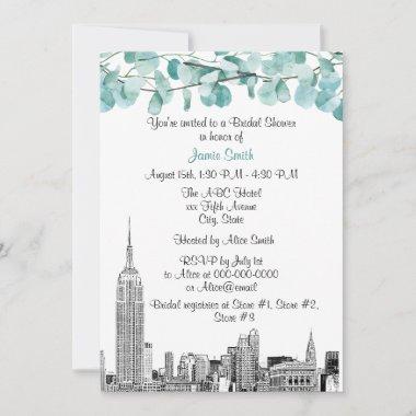 NYC Skyline ESB Etch Eucalyptus Bridal Shower Invitations
