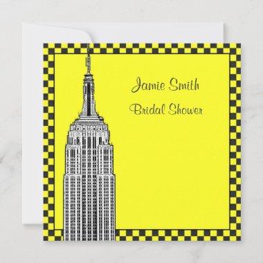 NYC Skyline Etched ESB Checkrd Taxi Bridal Shower Invitations