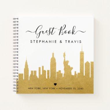 NYC Skyline Gold Destination Wedding Guestbook Notebook