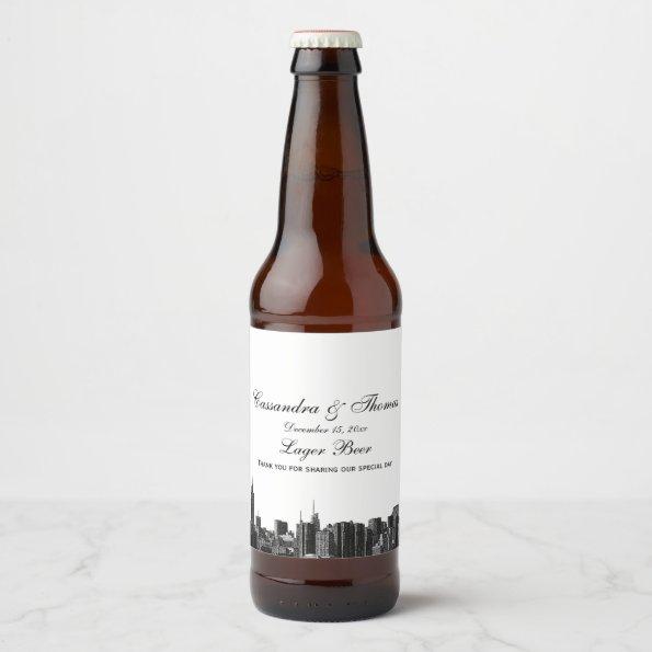 NYC Wide Skyline Etched BW Beer Bottle Label