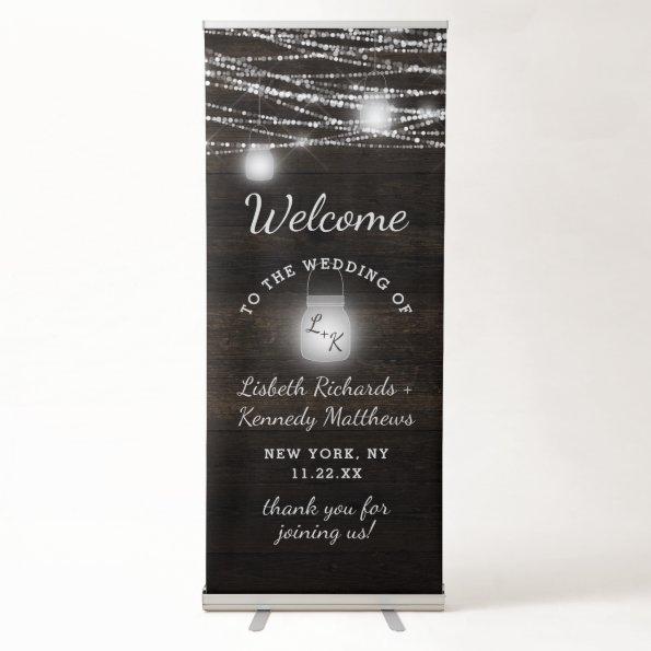 Oak Ridge Rustic Dark Wood Lights Wedding Welcome Retractable Banner