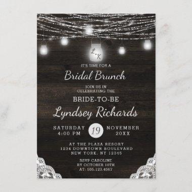 Oak Ridge Rustic Wood & Lace Bridal Brunch Shower Invitations