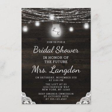 Oak Ridge Rustic Wood & Lace Wedding Bridal Shower Invitations