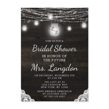 Oak Ridge Rustic Wood & Lace Wedding Bridal Shower Invitations