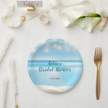 Ocean Beach Fairy Lights Bridal Shower Paper Plates