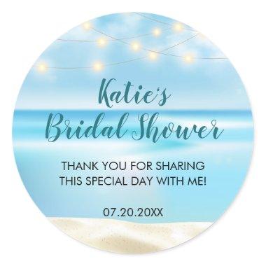 Ocean Beach Fairy Lights Bridal Shower Thank You Classic Round Sticker