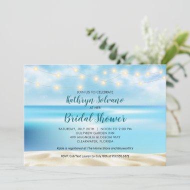 Ocean Beach Fairy Lights Bridal Wedding Shower Invitations