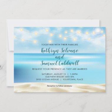 Ocean Beach Fairy Lights Wedding Invitations