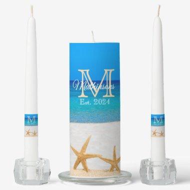Ocean Blue Beach Wedding 2 Starfish in the Sand Unity Candle Set