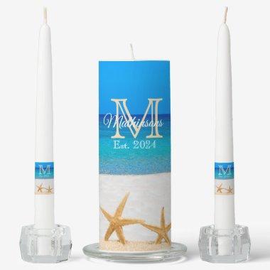 Ocean Blue Beach Wedding 2 Starfish in the Sand Unity Candle Set