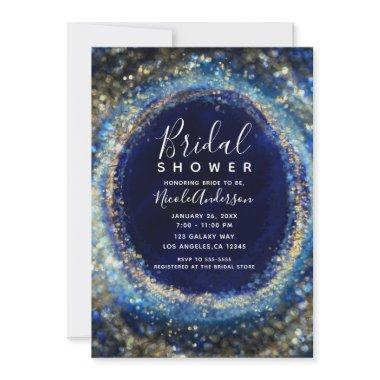 Ocean Blue & Gold Sparkling Lights Bridal Shower Invitations