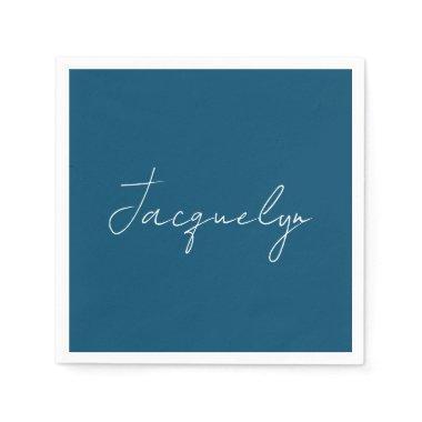 Ocean Blue Plain Elegant Modern Minimalist Name Napkins