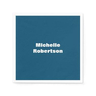 Ocean Blue Plain Minimalist Add Own Name Napkins