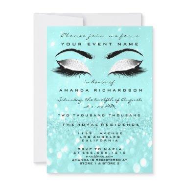 Ocean Makeup White Glitter 16th Bridal Shower Invitations