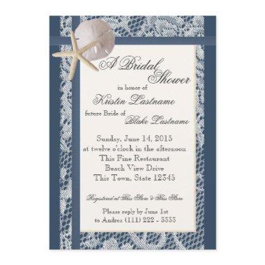 Ocean Theme Navy Blue Wedding Shower Invitations