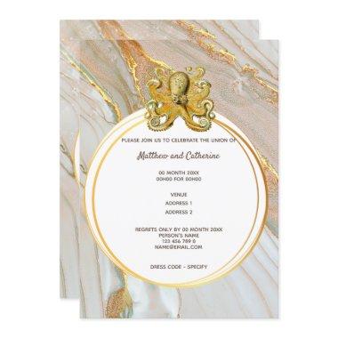 Octopus marble watercolor geometric marine ocean Invitations