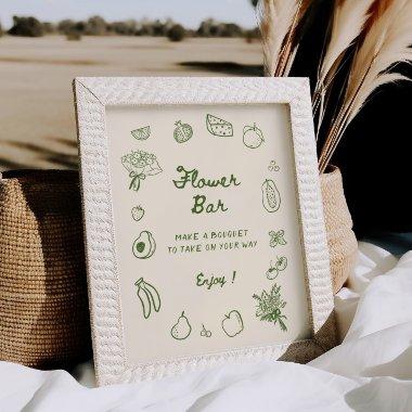 Off The Market Green Hand Drawn Flower Bar Poster