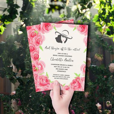 Off to the Altar Pink Roses Bridal Shower Invitations