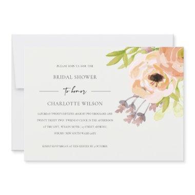 OFF WHITE BLUSH PINK PEACH FLORAL BRIDAL SHOWER Invitations