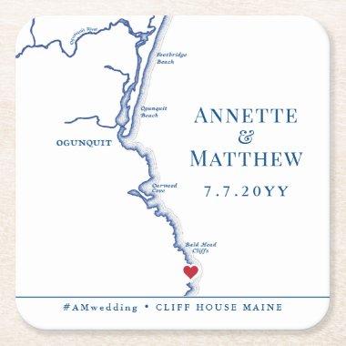 Ogunquit Maine Map Wedding Cocktail Hour Square Paper Coaster