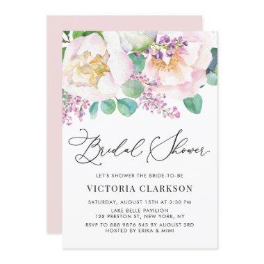 Oh Baby Pink Peonies and Eucalyptus Bridal Shower Invitations