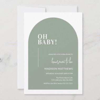 Oh Baby Sage Green Minimal Arch Baby Shower Invitations