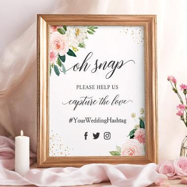 Oh Snap Hashtag Blush Pink Floral Wedding Sign