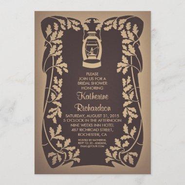 Oil Lantern and Oak Tree rustic bridal shower Invitations
