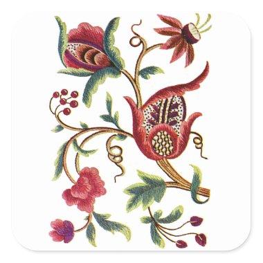 Old English Jacobean Embroidery Square Sticker