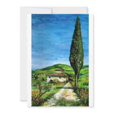 OLD FARM HOUSE IN CHIANTI, blue green red white Invitations