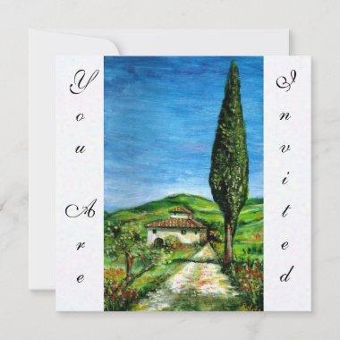 OLD FARM HOUSE IN CHIANTI, blue green red white Invitations