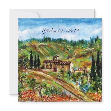 OLD FARMHOUSE TUSCANY LANDSCAPE,yellow green white
