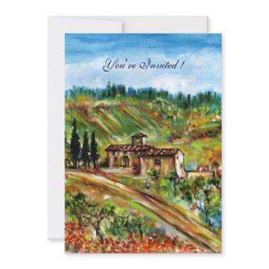 OLD FARMHOUSE TUSCANY LANDSCAPE,yellow green white Invitations