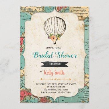 Old map hot air balloon party Invitations