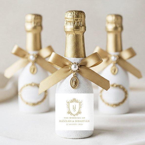Old Money Vintage Crest Wedding Sparkling Wine Label
