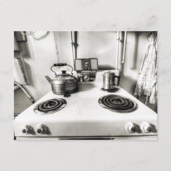 Old Stove with Tea Kettle Antique Stovetop PostInvitations