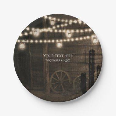 Old Western Saloon & Lights Rustic Wedding Paper Plates