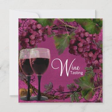 Old World Vintage Red Green Grapes Wine Tasting Invitations