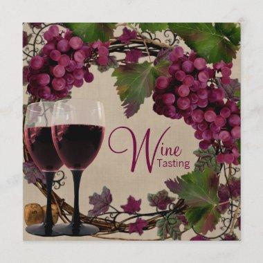 Old World Vintage Red Green Grapes Wine Tasting Invitations