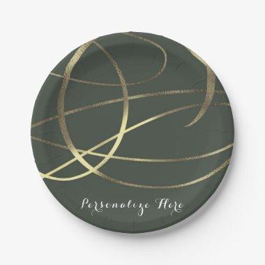 Olive Army Green & Gold Faux Foil Custom Party Paper Plates