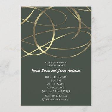 Olive Army Green & Gold Faux Foil Invitations