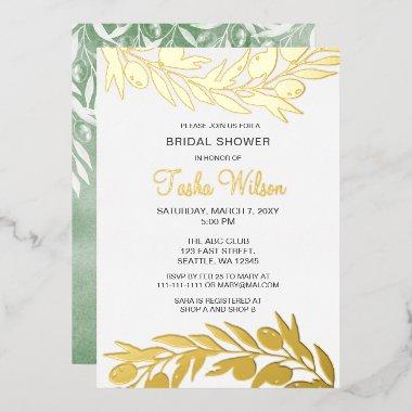 Olive Branch Botanical Bridal Shower Invitations Foil Invitations