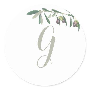 Olive Branch Monogrammed Greenery Bridal Shower Classic Round Sticker