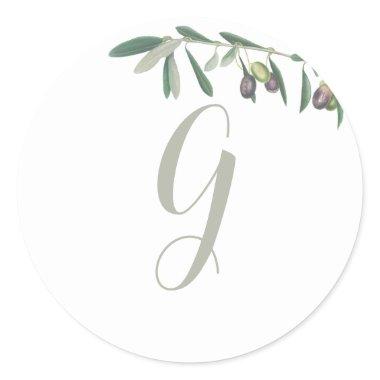 Olive Branch Monogrammed Greenery  Classic Round Sticker