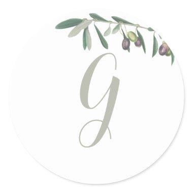 Olive Branch Monogrammed Greenery Bridal Shower Classic Round Sticker