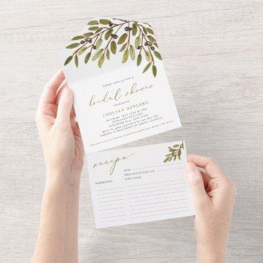 Olive Branches Bridal Shower Recipe Invitations Tear off