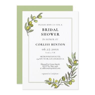 Olive branches frame Bridal shower Invitations